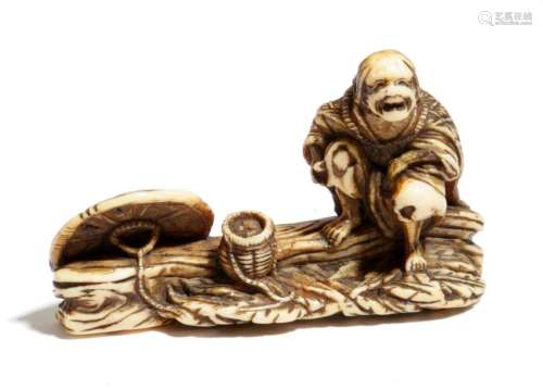 Λ A JAPANESE IVORY NETSUKE OF ONO NO KOMACHI EDO P…