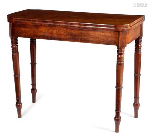 A REGENCY MAHOGANY CARD TABLE C.1810 the 'D' shape…