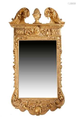 A LARGE GILTWOOD WALL MIRROR IN GEORGE II STYLE 19…
