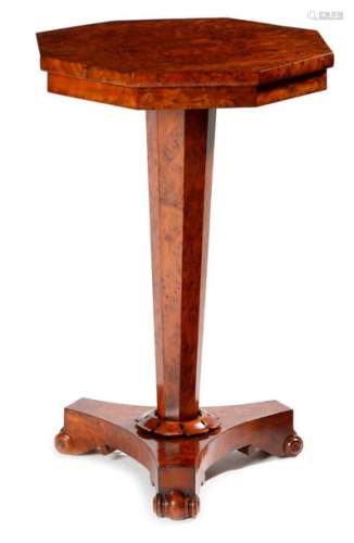 A WILLIAM IV BURR YEW LAMP TABLE C.1830 the octago…