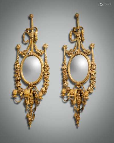 A PAIR OF GILTWOOD AND GESSO GIRANDOLES IN GEORGE …