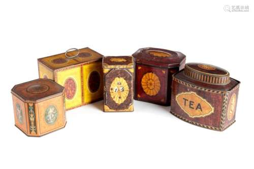 FIVE 'TEA CADDY' BISCUIT TINS EARLY 20TH CENTURY i…