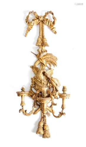 A CARVED GILTWOOD AND GESSO WALL LIGHT IN LOUIS XV…