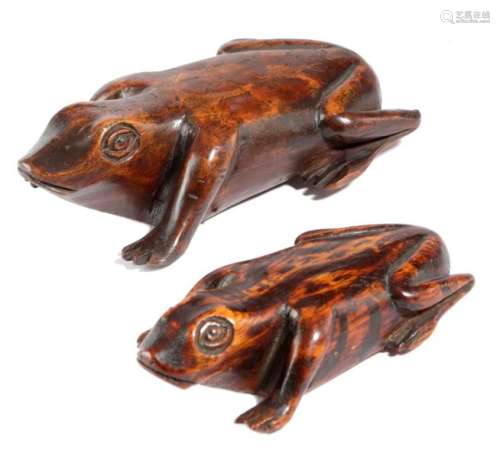 TWO TREEN FROG SNUFF BOXES MID 19TH CENTURY the la…