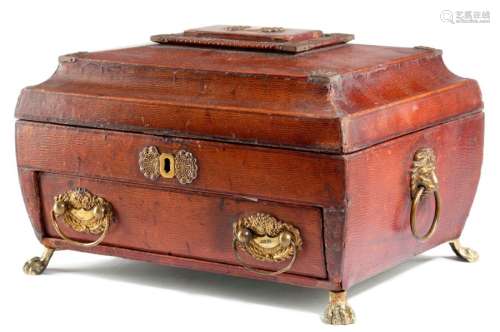 A LATE REGENCY RED LEATHER WORKBOX EARLY 19TH CENT…