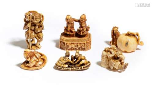 Λ A COLLECTION OF SIX JAPANESE IVORY NETSUKE LATE …