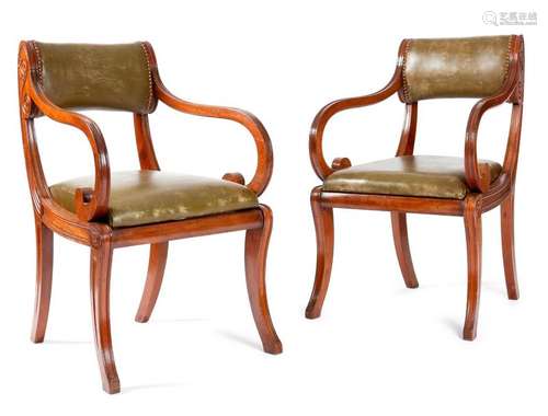 A PAIR OF REGENCY MAHOGANY OPEN ARMCHAIRS C.1815 w…