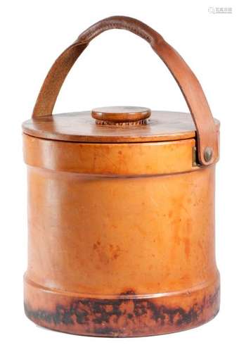 A BROWN LEATHER ICE BUCKET FIRST HALF 20TH CENTURY…