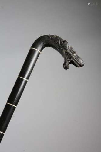 Λ A HORN AND IVORY WALKING CANE BURMESE OR INDIAN,…