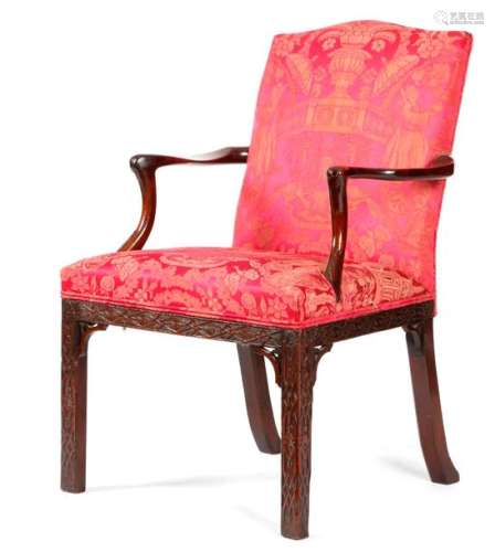 A GEORGE III MAHOGANY OPEN ARMCHAIR C.1770 with an…