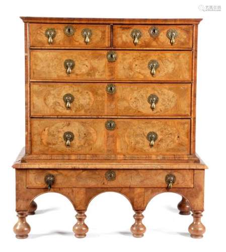 A QUEEN ANNE WALNUT CHEST ON STAND C.1710 with cro…