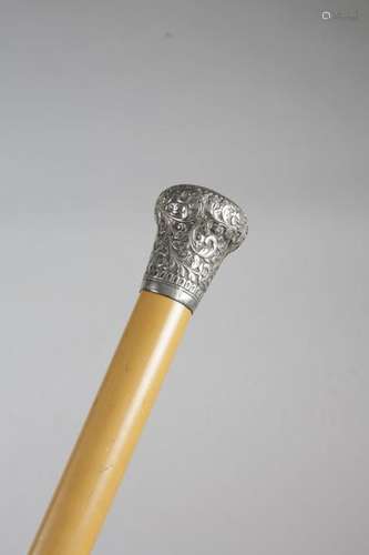 A SILVER HANDLED WALKING CANE BURMESE OR INDIAN, C…