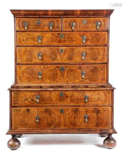 A QUEEN ANNE WALNUT CHEST ON CHEST C.1710 the quar…