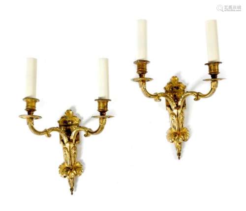A PAIR OF FRENCH ORMOLU TWIN LIGHT WALL LIGHTS IN …