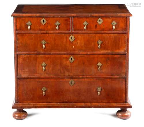 A WILLIAM AND MARY YEW CHEST C.1690 1700 with cros…