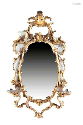 A GILTWOOD WALL MIRROR IN GEORGE II STYLE 19TH CEN…