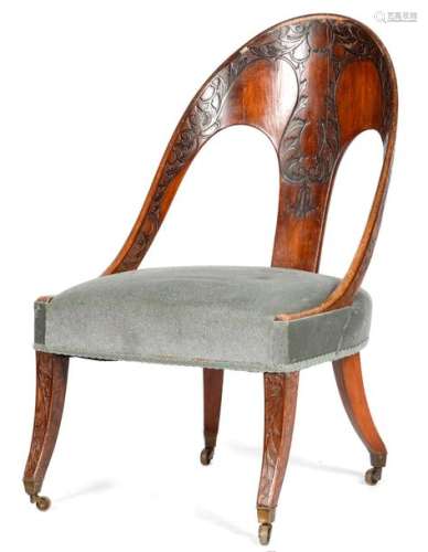 A REGENCY BEECH AND MAHOGANY KLISMOS SLIPPER CHAIR…