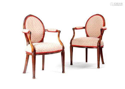 A PAIR OF GEORGE III MAHOGANY OPEN ARMCHAIRS IN TH…