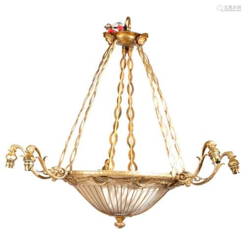 A GILT BRASS CEILING LIGHT IN 18TH CENTURY STYLE C…