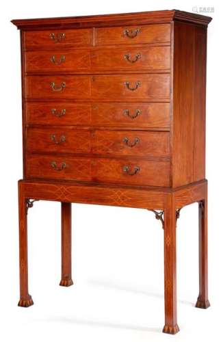 AN EARLY GEORGE III PADOUK SECRETAIRE CHEST ON STA…