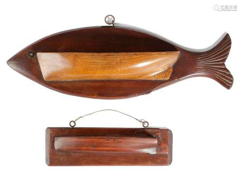 A FOLK ART CARVED MAHOGANY AND ASH BOAT WALL POCKE…