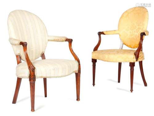 TWO GEORGE III MAHOGANY OPEN ARMCHAIRS IN 'FRENCH …