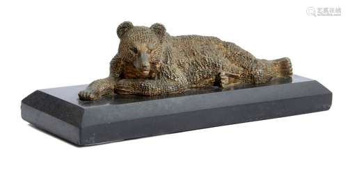 A RUSSIAN GILT BRONZE MODEL OF A RECUMBENT BEAR LA…