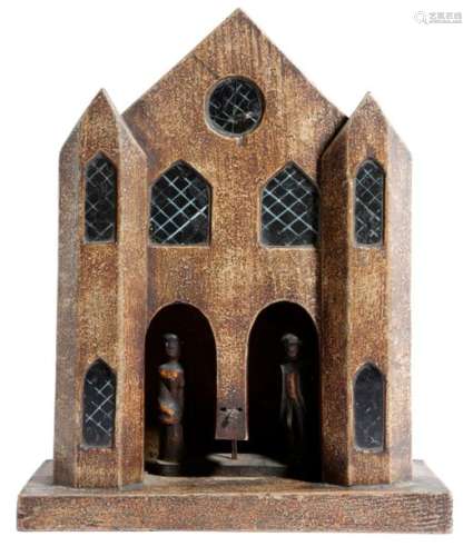 A PAINTED WOOD MODEL OF A GOTHIC CASTLE with seven…