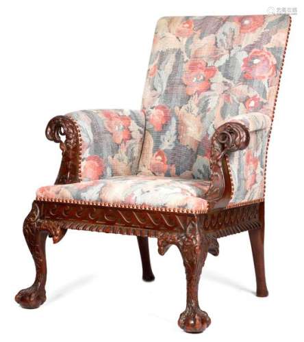 A MAHOGANY LIBRARY ARMCHAIR IN GEORGE II STYLE LAT…