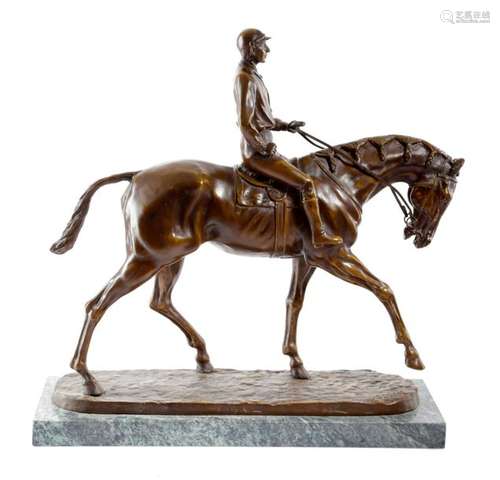 AN ANIMALIER BRONZE GROUP OF A HORSE AND JOCKEY AF…