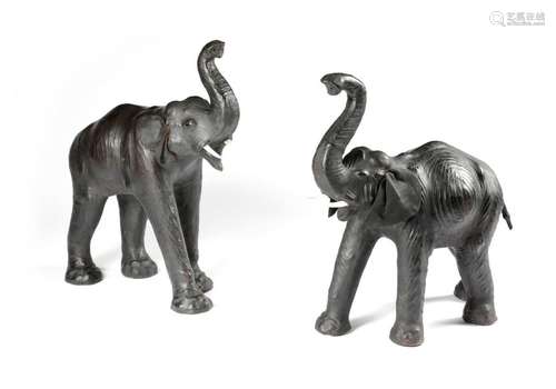 TWO LEATHER MODELS OF ELEPHANTS IN THE MANNER OF L…