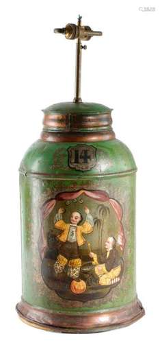 A GREEN JAPANNED TOLE TEA CANISTER LAMP C.1880 90 …