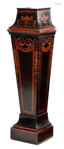 A LATE VICTORIAN EBONISED AND MARQUETRY PEDESTAL C…