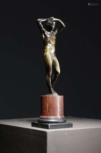 A FRENCH BRONZE FIGURE OF NARCISSUS AFTER BARTHÉLE…