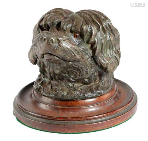 A COLD PAINTED METAL DOG'S HEAD INKWELL PROBABLY F…