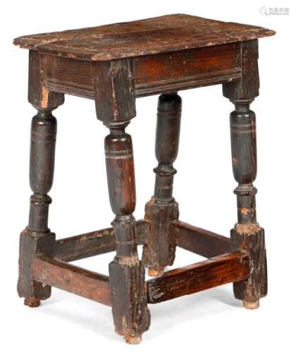 A 17TH CENTURY OAK JOINT STOOL C.1620 40 the seat …