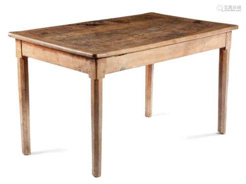 A WALNUT CENTRE TABLE 19TH CENTURY the boarded top…
