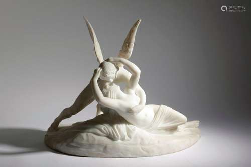 AN ITALIAN WHITE MARBLE GROUP OF CUPID AND PSYCHE …