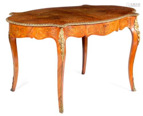 A WALNUT AND MARQUETRY CENTRE TABLE IN LOUIS XV ST…