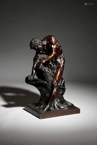 A LARGE FRENCH BRONZE FIGURE OF MILO OF CROTON AFT…