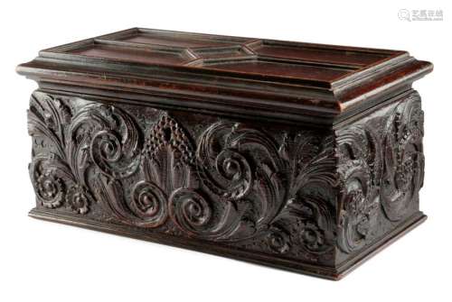 A WILLIAM IV OAK TEA CHEST C.1830 carved with scro…