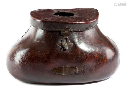 A LEATHER POT BELLIED FISHING CREEL 18TH CENTURY t…