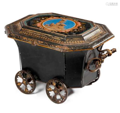 AN EARLY VICTORIAN JAPANNED TOLE COAL WAGON C.1850…