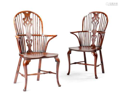 A NEAR PAIR OF GEORGE III YEW AND ELM WINDSOR ARMC…