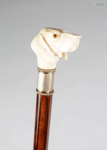 Λ A FRENCH AUTOMATON IVORY HANDLED WALKING CANE C.…