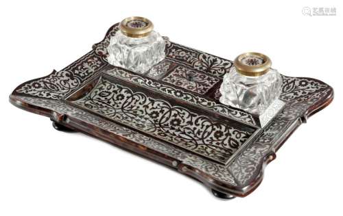 A WILLIAM IV EBONY AND MOTHER OF PEARL INKSTAND C.…