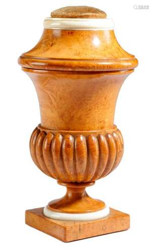 Λ A BURR BIRCH CAMPANA URN ETUI C.1820 30 with ivo…