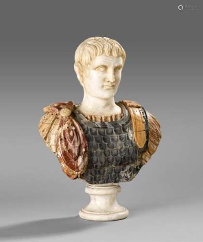 Buste d'empereur romain en marbre de Carrare et ma…