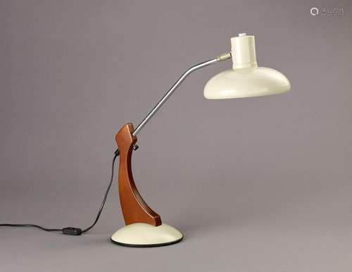 Lampe de bureau en métal laqué et bois à bras téle…