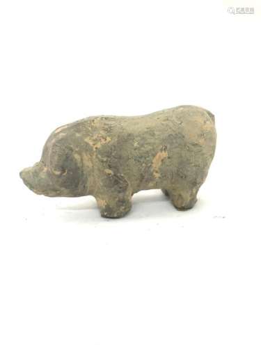 Terracotta subject representing a pig. Length: 11.2 cm. Width: 4 cm. Height: 5.5 cm. Formerly plinth